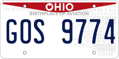 OH license plate GOS9774