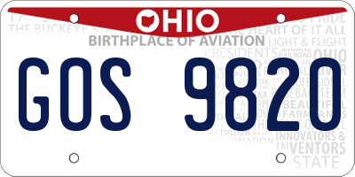 OH license plate GOS9820