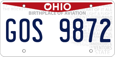 OH license plate GOS9872