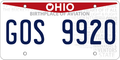 OH license plate GOS9920