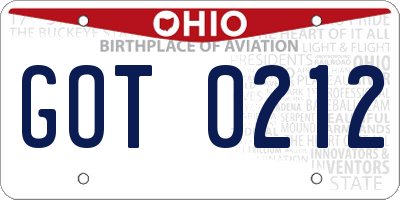 OH license plate GOT0212