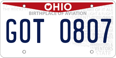 OH license plate GOT0807