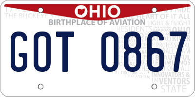 OH license plate GOT0867
