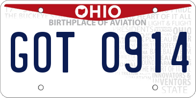 OH license plate GOT0914