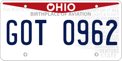 OH license plate GOT0962