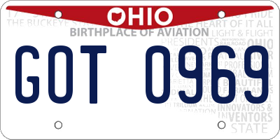 OH license plate GOT0969