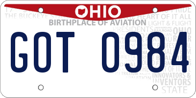 OH license plate GOT0984