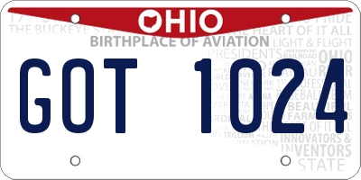 OH license plate GOT1024