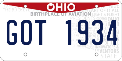OH license plate GOT1934