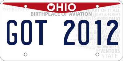 OH license plate GOT2012