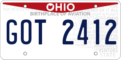 OH license plate GOT2412