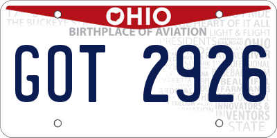 OH license plate GOT2926