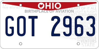 OH license plate GOT2963