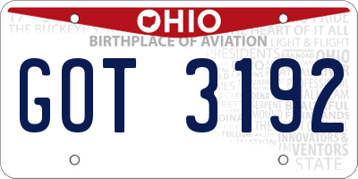 OH license plate GOT3192
