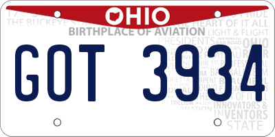 OH license plate GOT3934