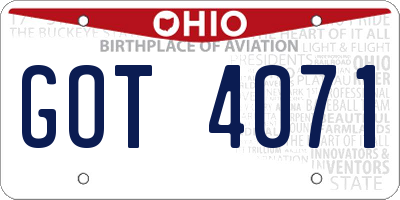 OH license plate GOT4071