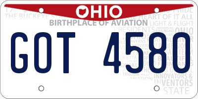 OH license plate GOT4580
