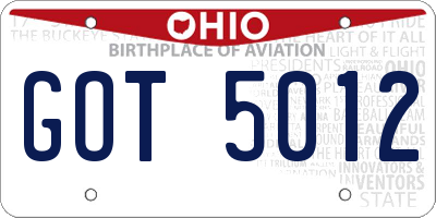OH license plate GOT5012