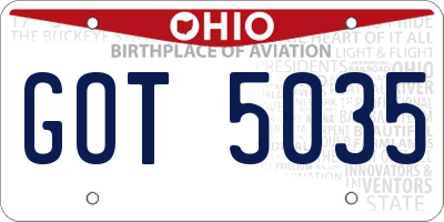 OH license plate GOT5035