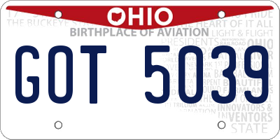 OH license plate GOT5039