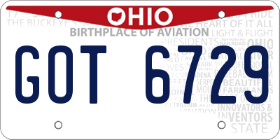 OH license plate GOT6729