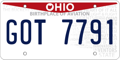 OH license plate GOT7791