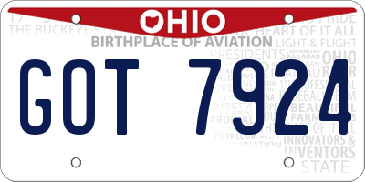 OH license plate GOT7924