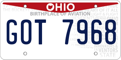 OH license plate GOT7968
