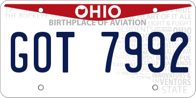 OH license plate GOT7992