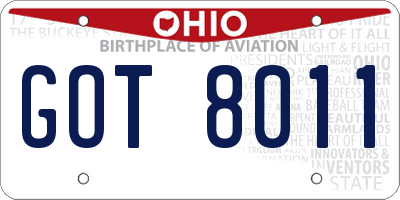 OH license plate GOT8011