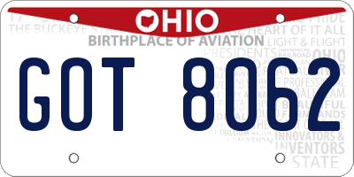 OH license plate GOT8062