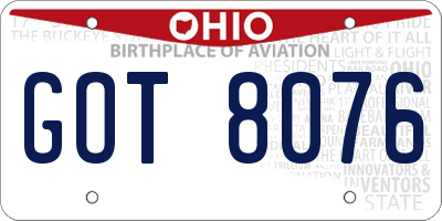 OH license plate GOT8076