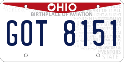 OH license plate GOT8151