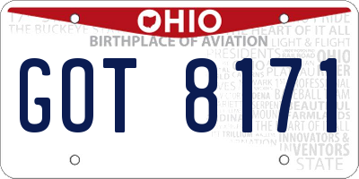 OH license plate GOT8171