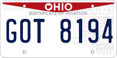 OH license plate GOT8194
