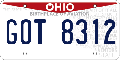 OH license plate GOT8312