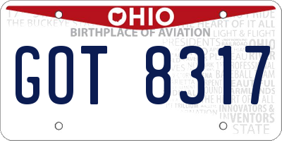 OH license plate GOT8317