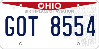 OH license plate GOT8554