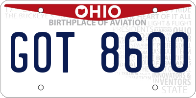 OH license plate GOT8600