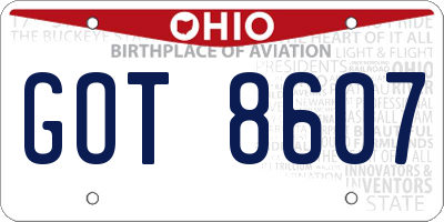 OH license plate GOT8607