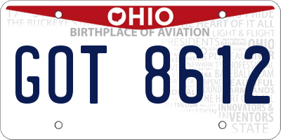 OH license plate GOT8612