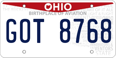 OH license plate GOT8768