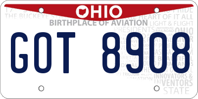 OH license plate GOT8908