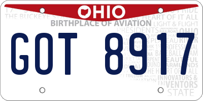 OH license plate GOT8917
