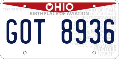 OH license plate GOT8936