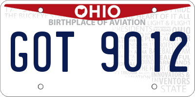 OH license plate GOT9012