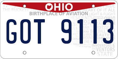 OH license plate GOT9113