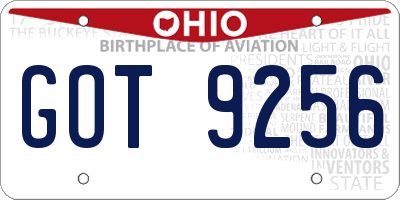 OH license plate GOT9256