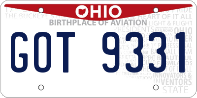 OH license plate GOT9331