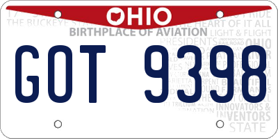 OH license plate GOT9398